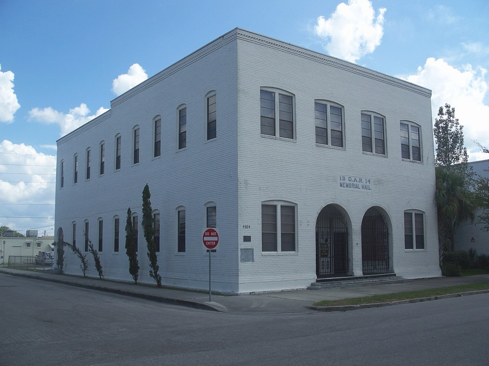 The white two-story Grand Army of the Republic Memorial Hall in Saint Cloud